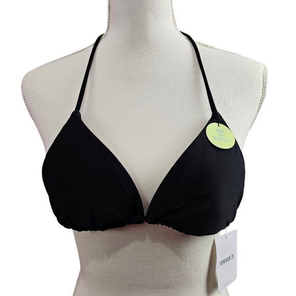 🏆Forever 21 New Triangle Strappy Black Bikini Swimsuit Top - Picture 1 of 7